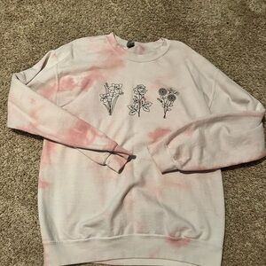 Floral Graphic Pink Tie-Dye Sweater
